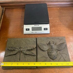 1 Bumblebee &  1 dragonfly metal garden tiles bronze verdigris